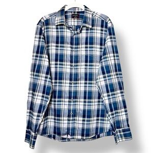 UNTUCKit Men’s Button Down Shirt Large blue tan‎ plaid long sleeve 100% cotton